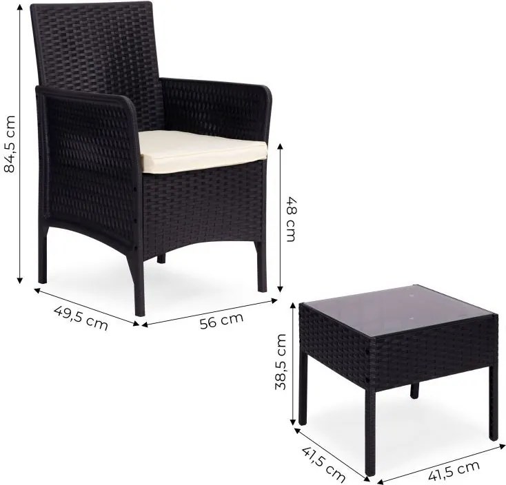 Rattan kerti bútor - 2 szék + asztal szett fekete
