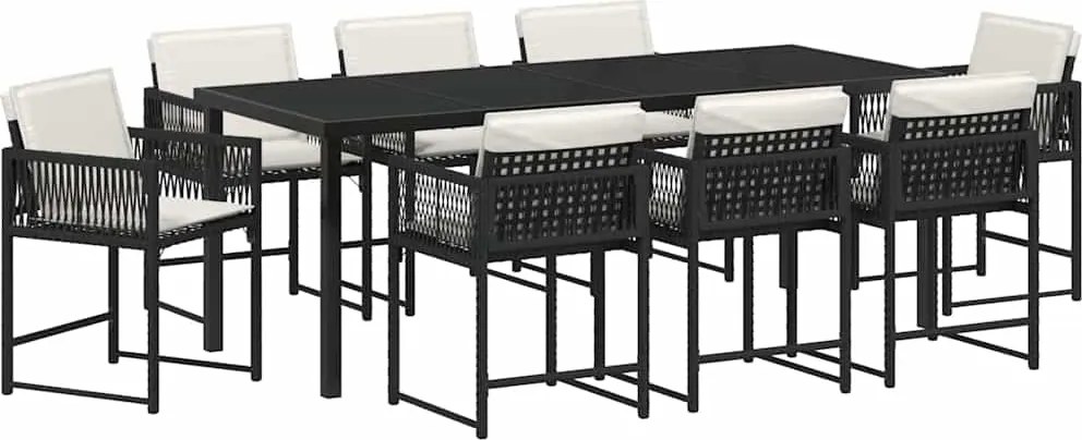 vidaXL Kert étkező szett 9 pcs Fekete polirattan