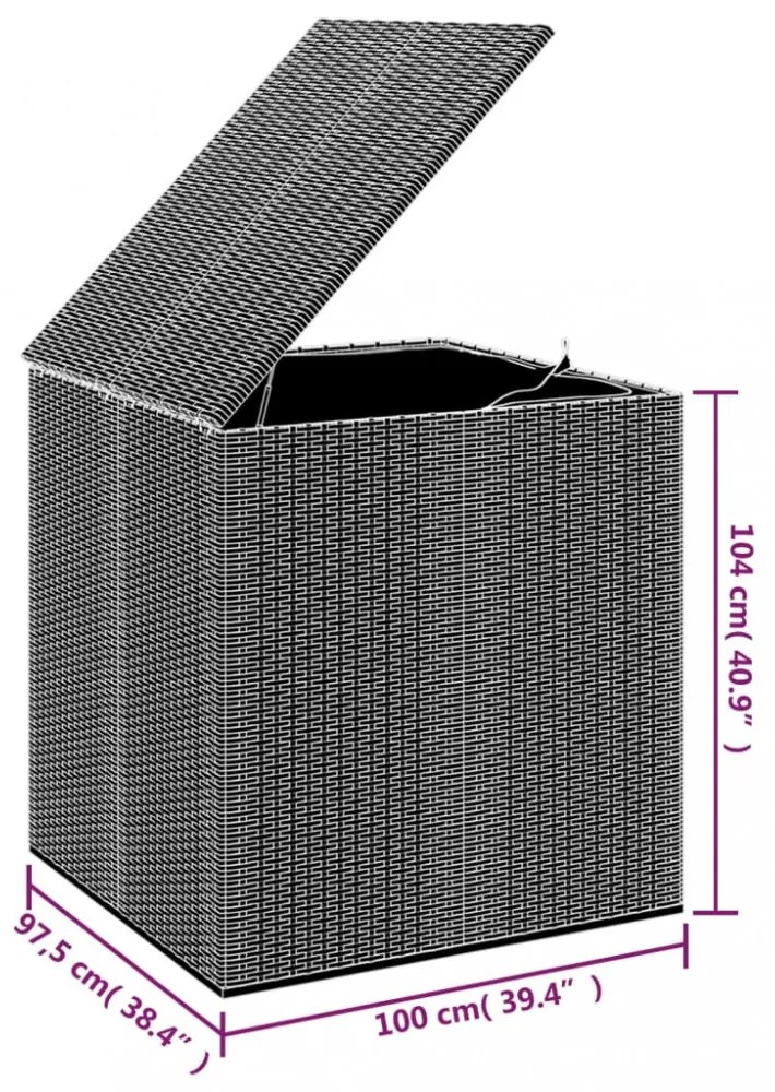 szürke polyrattan kerti párnatartó doboz 100 x 97,5 x 104 cm