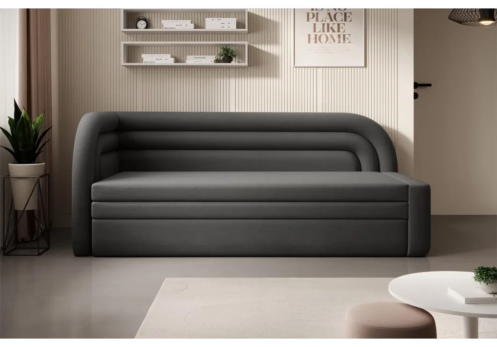 Szürkésbarna bársony kinyitható-tárolóhelyes kanapé jobb oldali 223 cm Fabillo – ELTAP