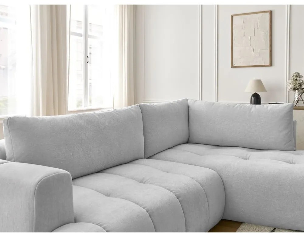 Világosszürke kinyitható-tárolóhelyes sarokkanapé (jobb oldali-L alakú) Fuji – Bobochic Paris