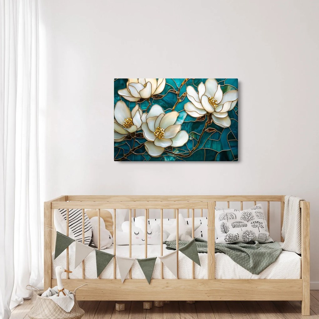 Kép - Ólomüveg magnóliával (90x60 cm)