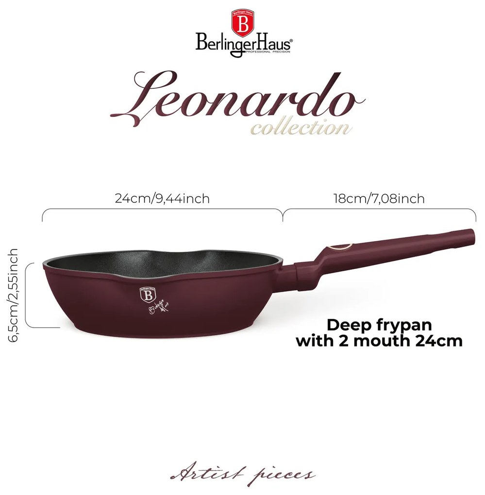 Berlinger Haus Indukciós tapadásmentes Mély serpenyő dupla kiöntő csőrrel 24 cm Leonardo Collection