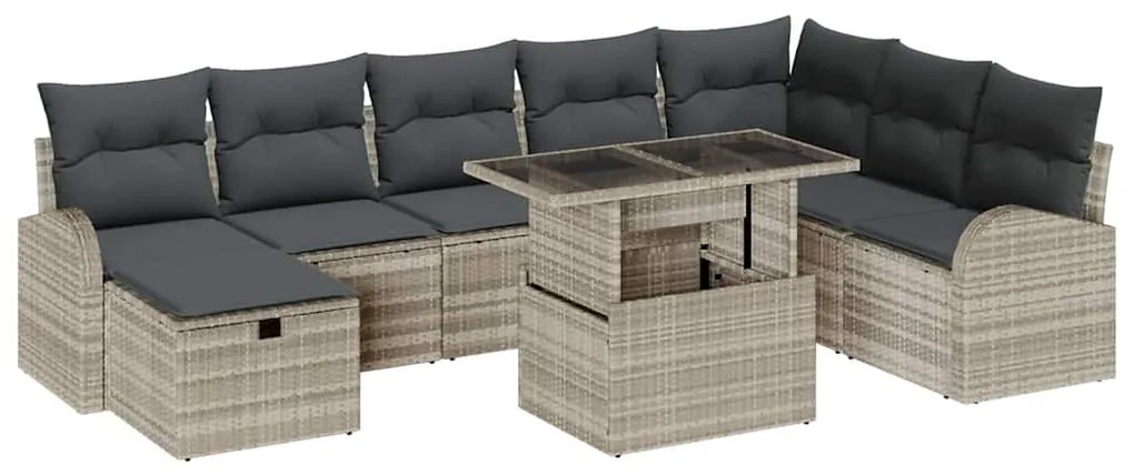 vidaXL Kerti Kanapé Szett párnával 9 pcs Világosszürke Poli rattan
