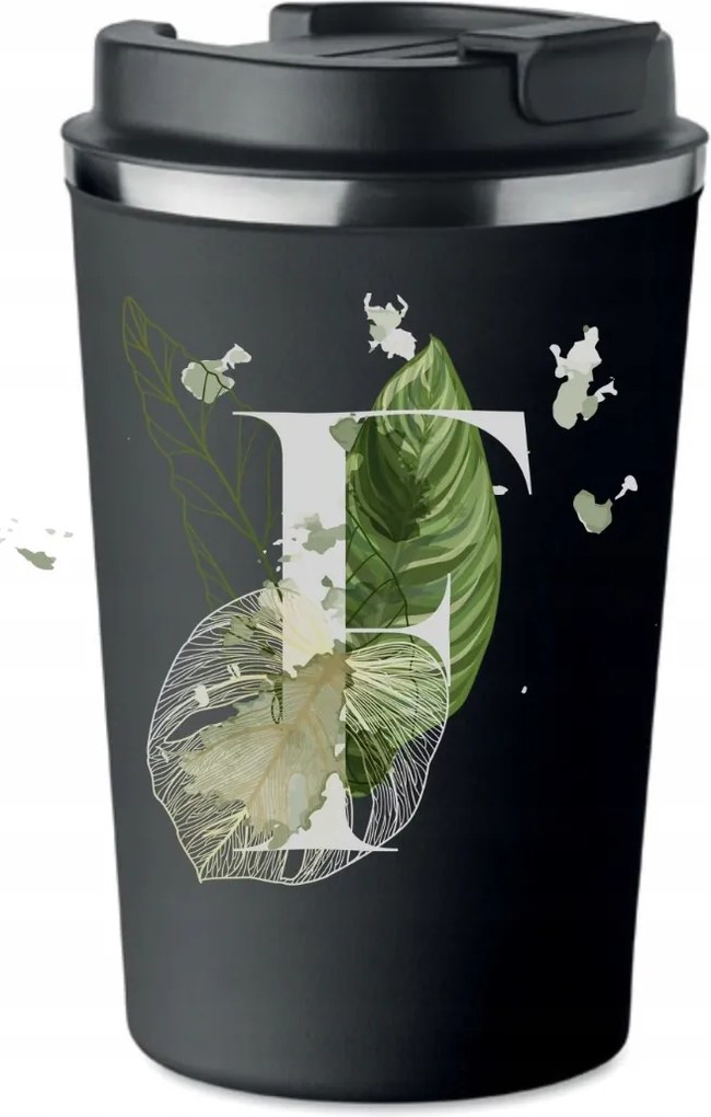 Prémium termo bögre fekete F betűvel, monogrammal Franek KT_202_cz