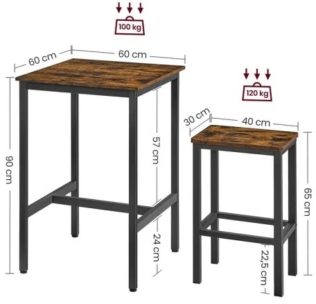 BARTIS bárasztal és 2 db bárszék szett, barna/fekete