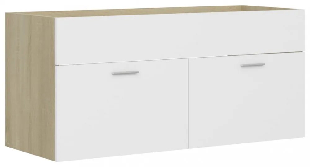 fehér és sonoma tölgy szerelt fa mosdószekrény 100x38,5x46 cm