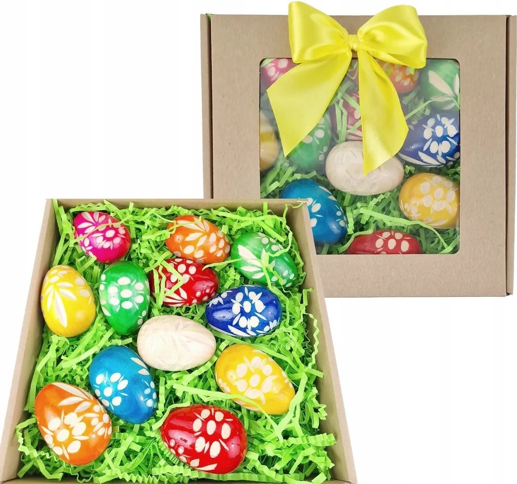Húsvéti tojások Fa tojások 12 db Kézzel festett Faragott