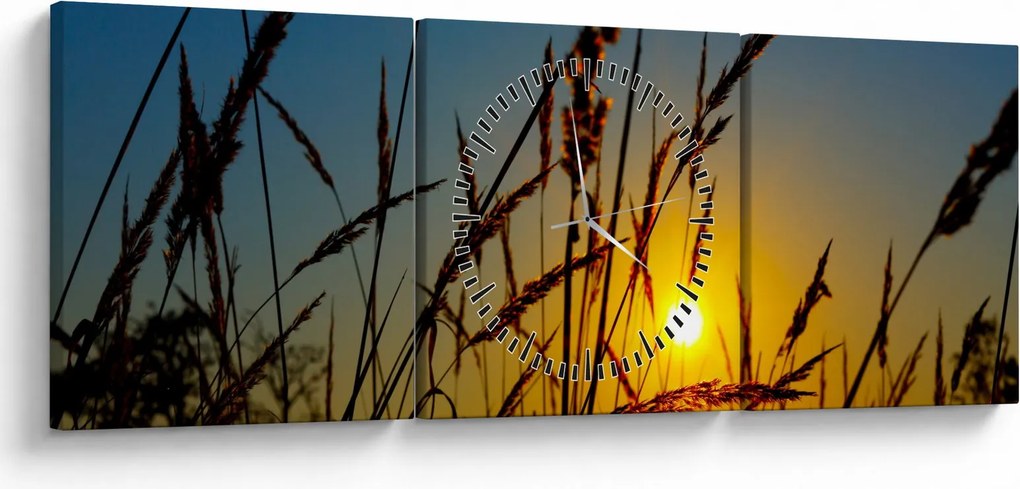 Kép - naplemente a réten (órával) (90x30 cm)