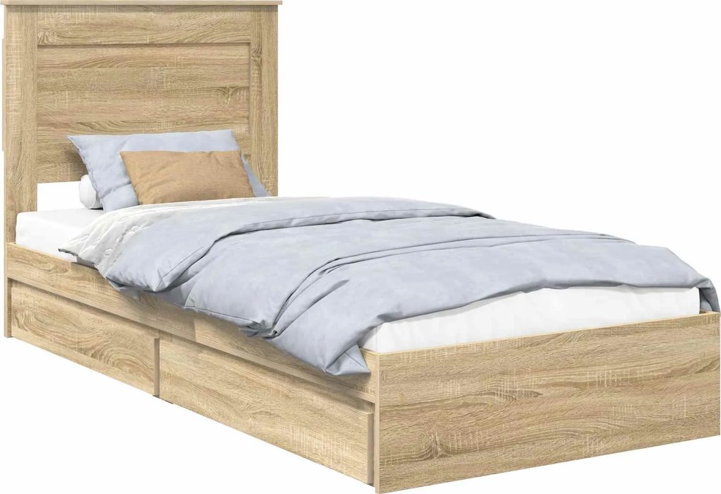 vidaXL Tárolós Ágy fejtámlával Sonoma tölgy 90 x 190 cm Faanyag