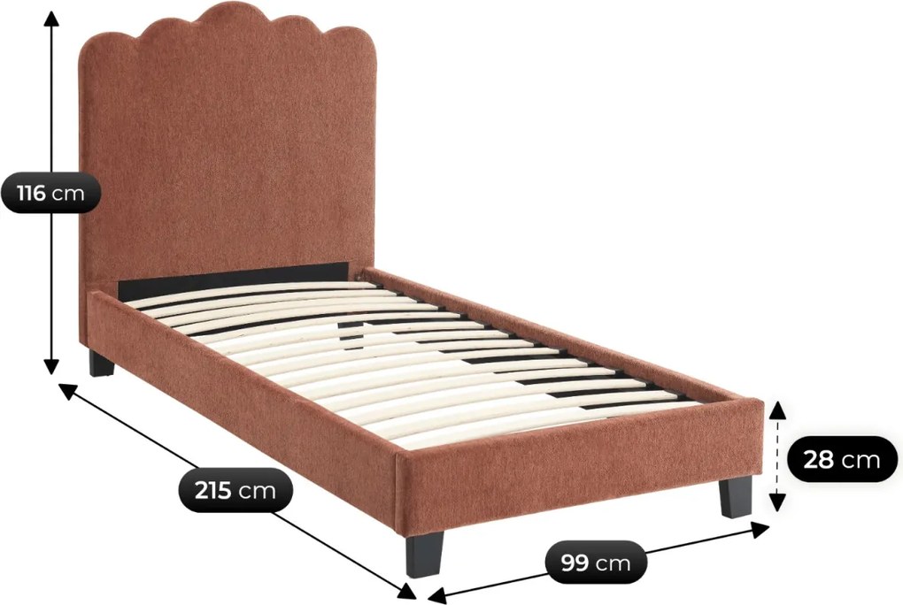 Ágy 90x200 cm méretben, vörösesbarna színben, szövet kárpittal CRATER