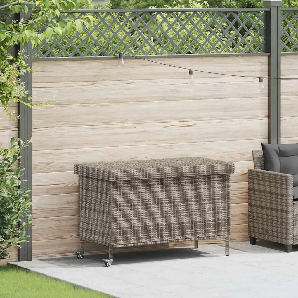 Szürke Polyrattan Kerti Tárolóláda Kerekekkel 110X55X73 Cm