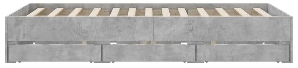 betonszürke szerelt fa ágykeret fiókokkal 140 x 190 cm