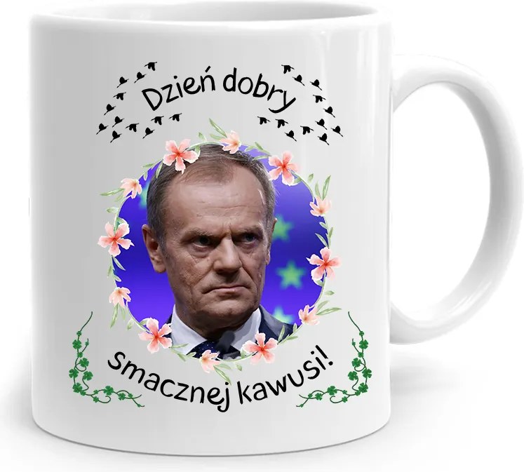 Donald Tusk Bögre Jó Étvágyat Kívánó Platformmal, fényképes nyomattal