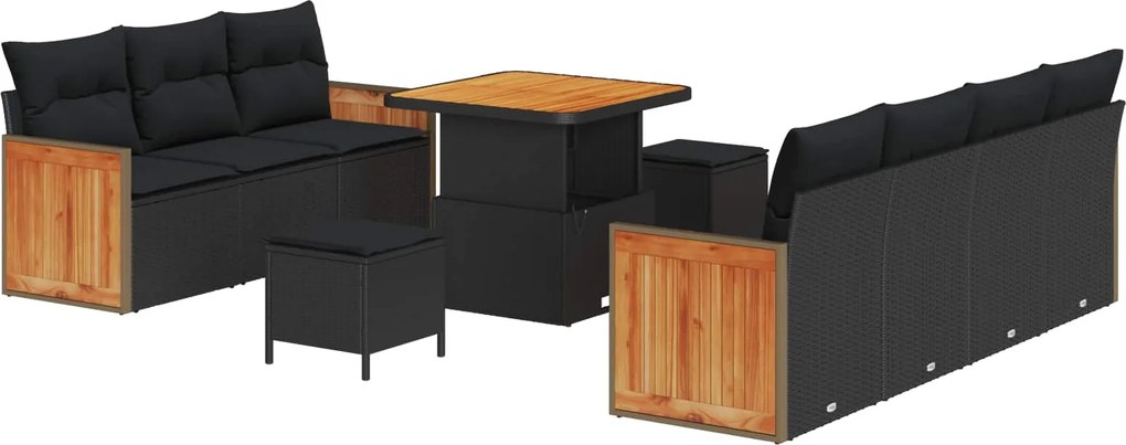 vidaXL Kerti Kanapé Szett párnával 13 pcs Fekete polirattan