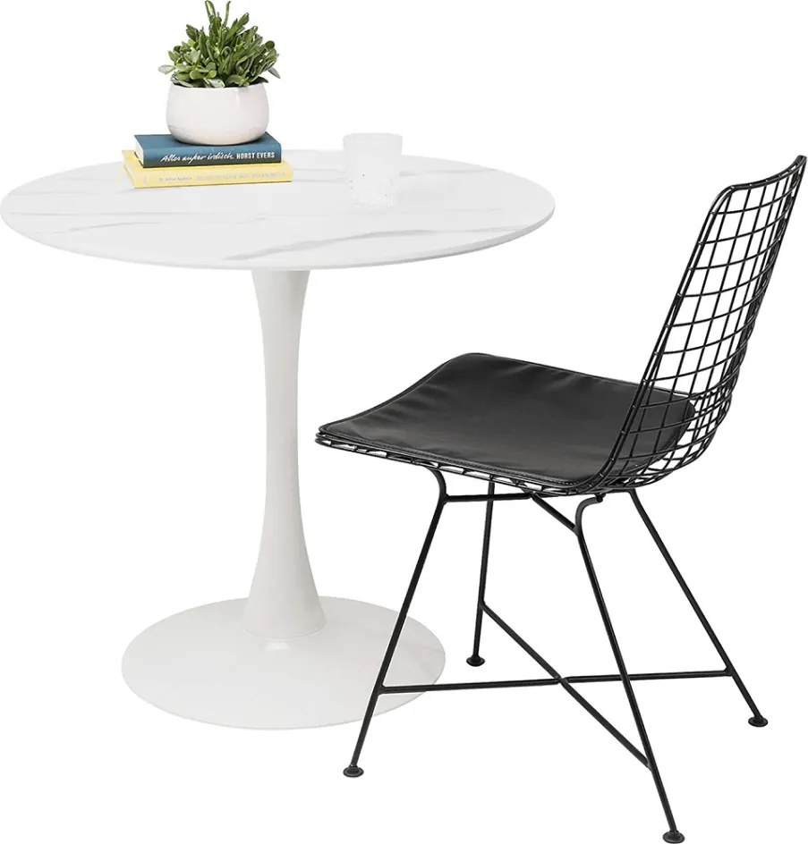 Étkezőasztal, világos márvány/fehér, átmérő 80 cm, LORIAN