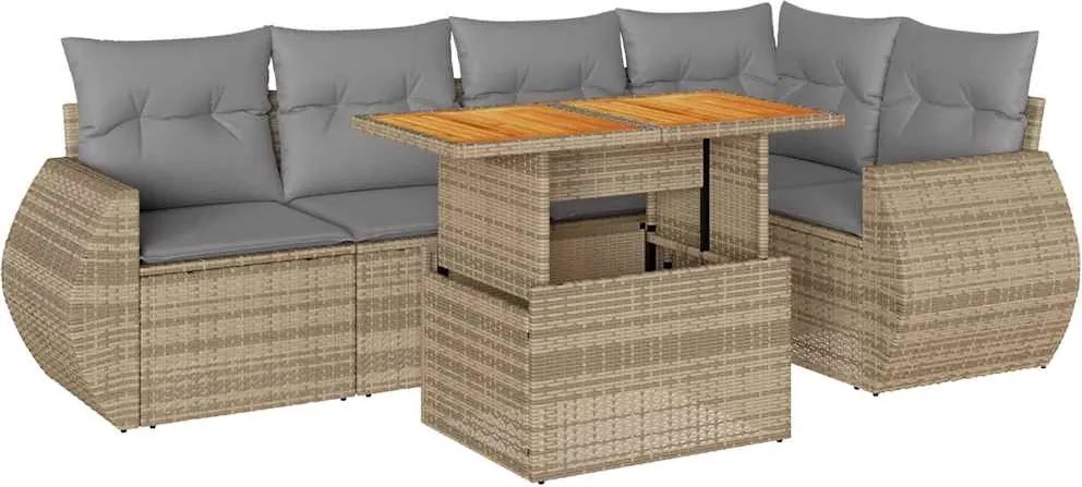 vidaXL 6 részes bézs polyrattan kerti ülőgarnitúra párnával