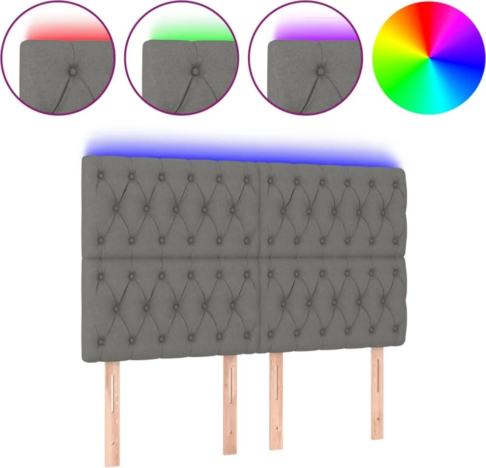 vidaXL sötétszürke szövet LED-es fejtámla 144x7x118/128 cm