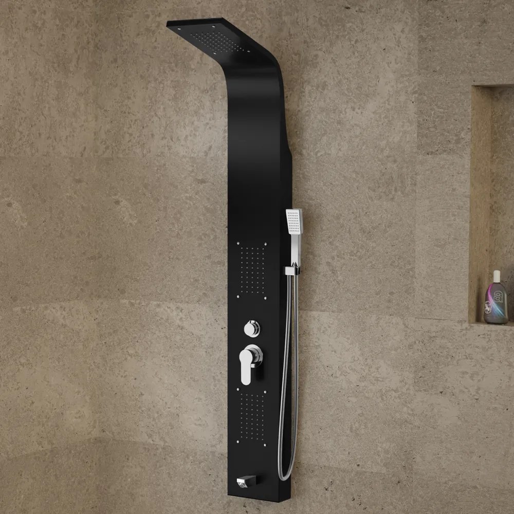 Merin || Black zuhanypanel, rozsdamentes acél