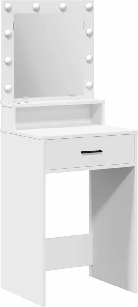 vidaXL Öltözködőasztal tükör lámpákkal Fehér 50 x 41 x 135 cm Faanyag