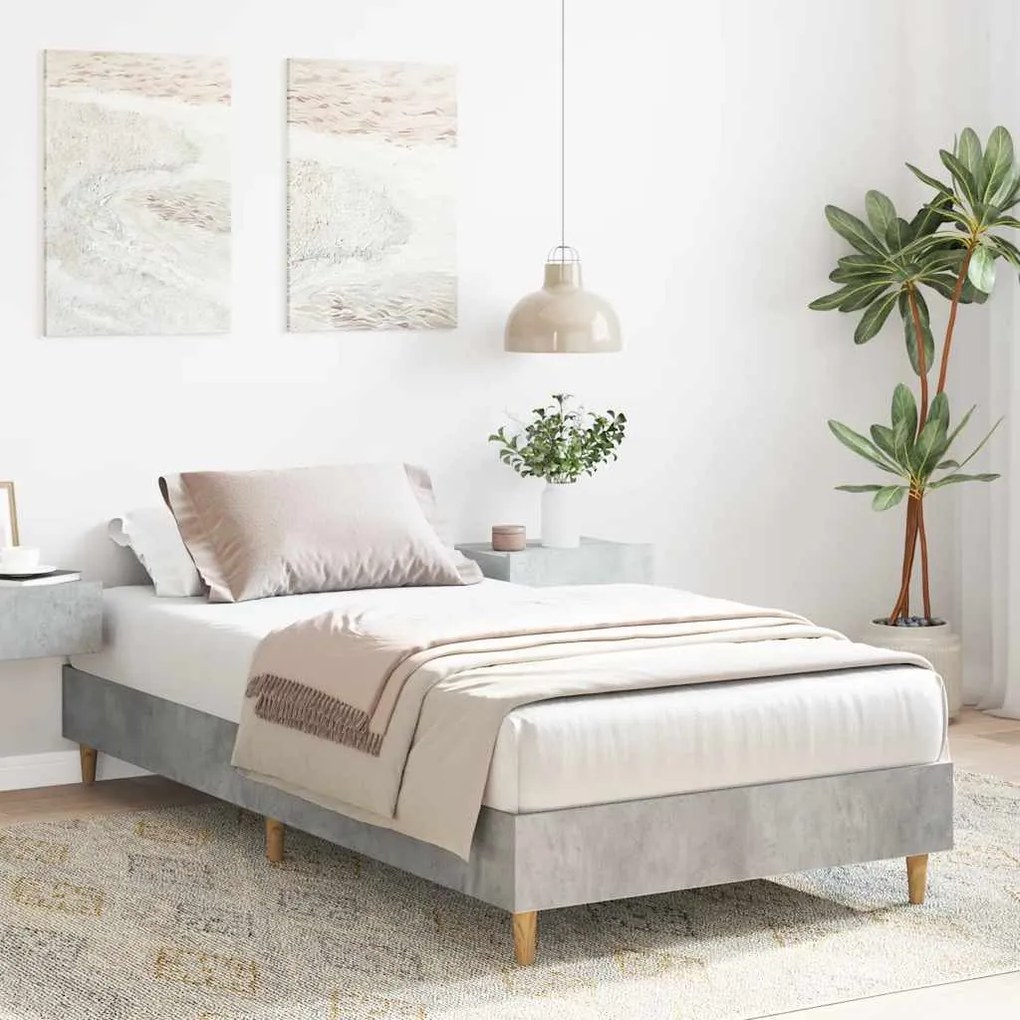 betonszürke szerelt fa ágykeret matrac nélkül 100 x 200 cm