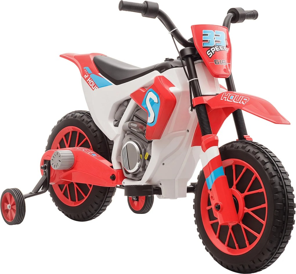 HOMCOM Elektromos Motorkerékpár Gyerekeknek - 12V-os Jármű 2 Leszedhető Stabilizáló Kerekkel 3 Éves Kortól, Piros+Fehér - 106,5 x 51,5 x 68 cm | Aosom