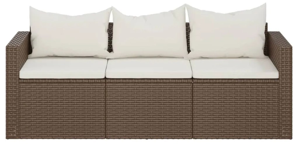 3 személyes barna polyrattan kerti kanapé párnával