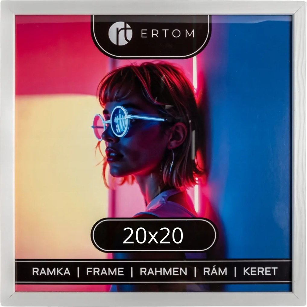 Fa képkeret 20x20 üveg fehér négyzet alakú