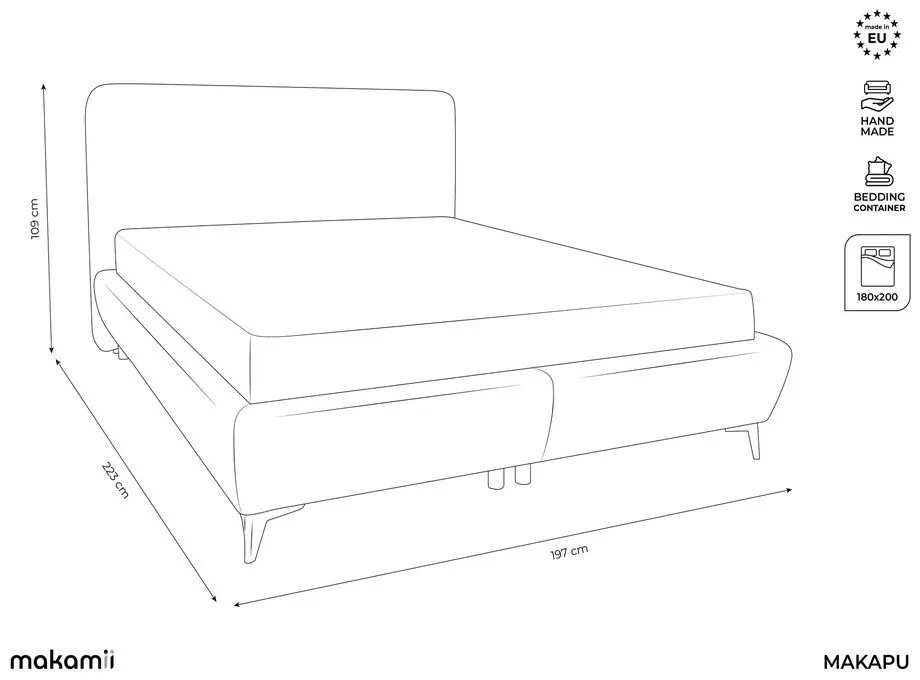 Zöld kárpitozott ágyneműtartós franciaágy ágyráccsal 180x200 cm Makapu – Makamii