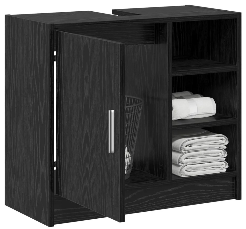 fekete tölgy mosdószekrény 63x29x55 cm szerelt fa