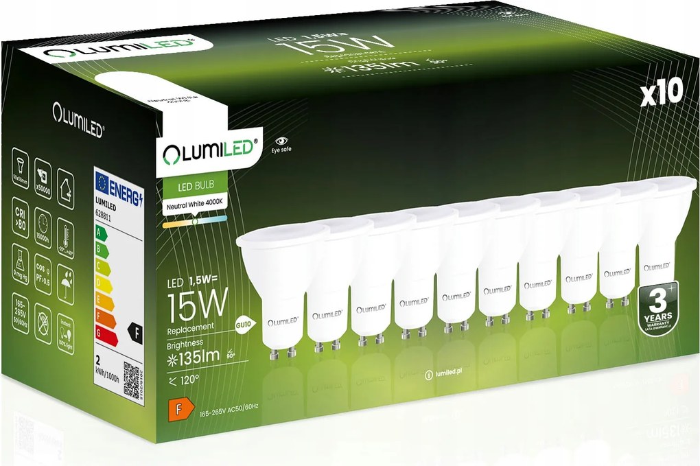 Led izzó GU10 1,5W 4000K Semleges 120° Nagy Teljesítményű Prémium CCD 10x