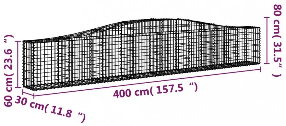 7 db íves horganyzott vas gabion kosár 400x30x60/80 cm