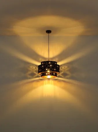 Globo 15448H1 Függeszték fém fekete váz, fekete-arany textil ernyővel, akril -kristály dekor gyöngyökkel. Ø:400, M:1400, fényforrás nélkül 1xE27 60W 230V