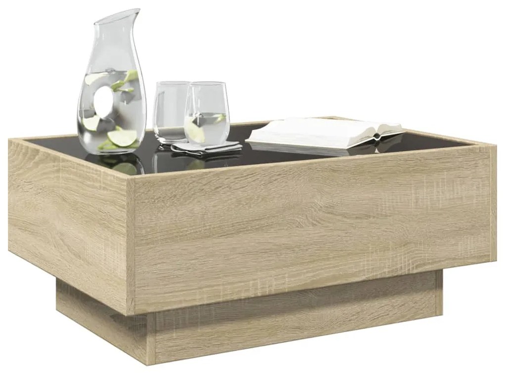 Sonoma tölgy szerelt fa dohányzóasztal LED-del 70 x 50 x 30 cm