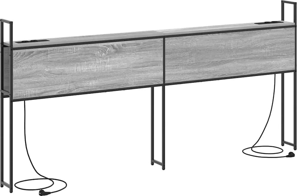 vidaXL Tárolós Fejtámla Töltő Állomással Szürke sonoma Faanyag