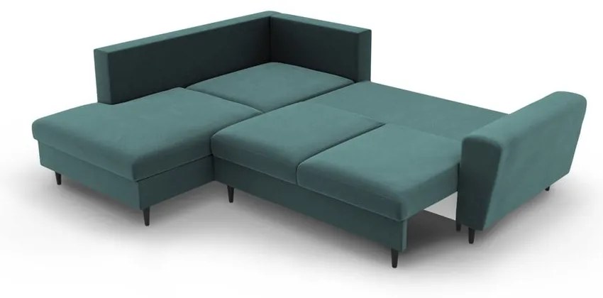 Petróleum színű bársony kinyitható tárolóhelyes sarokkanapé (bal oldali-L alakú) Kyoto – Cosmopolitan Design
