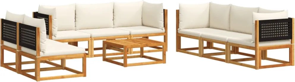 vidaXL 9 darabos akácfa és rattan kerti kanapégarnitúra párnákkal