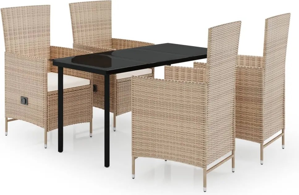 vidaXL 5 részes bézs kerti étkezőgarnitúra párnákkal