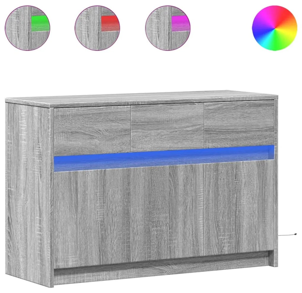 szürke sonoma színű szerelt fa LED-es TV-szekrény 91x34x61 cm