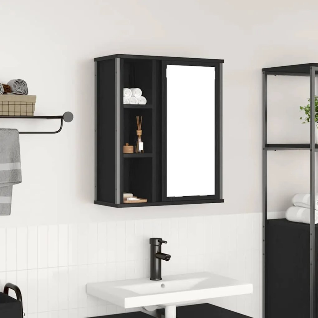fekete tölgy fürdőszoba fali szekrény tükörrel 50x21x60 cm