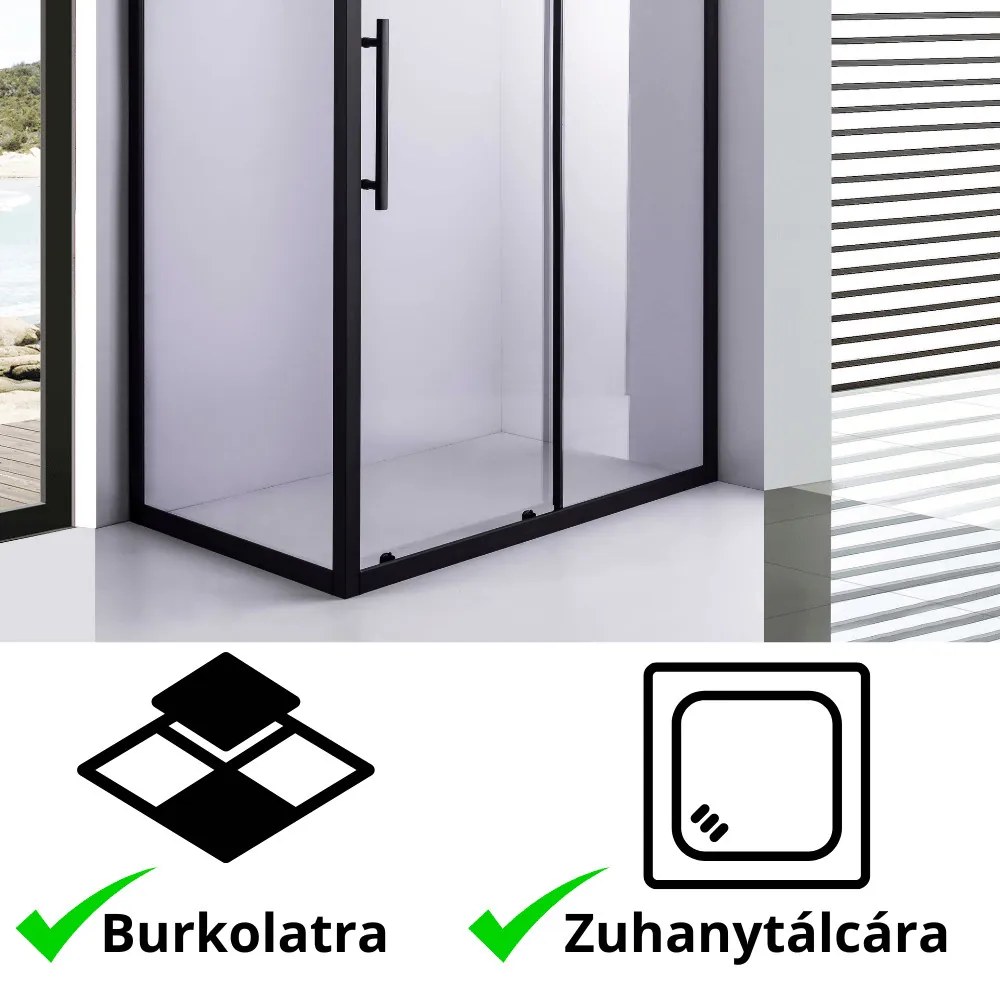 Stuxi Nizza Black 100x100 szögletes tolóajtós zuhanykabin 6 mm vízlepergető biztonsági üveggel, fekete elemekkel, 200 cm magas