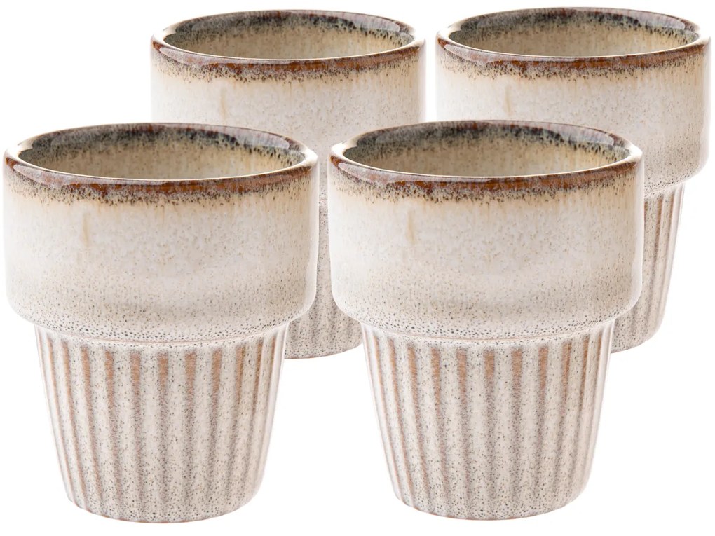 4 db Rustik kerámia bögre szett 100 ml, bézs