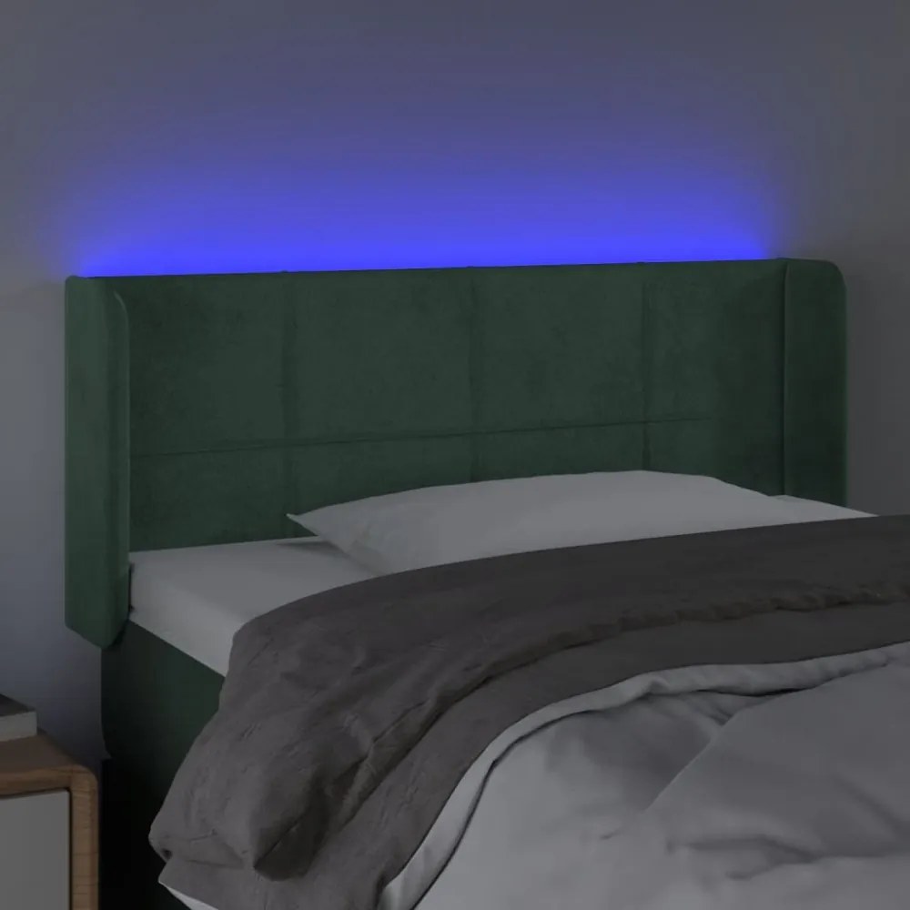 sötétzöld bársony LED-es fejtámla 103 x 16 x 78/88 cm