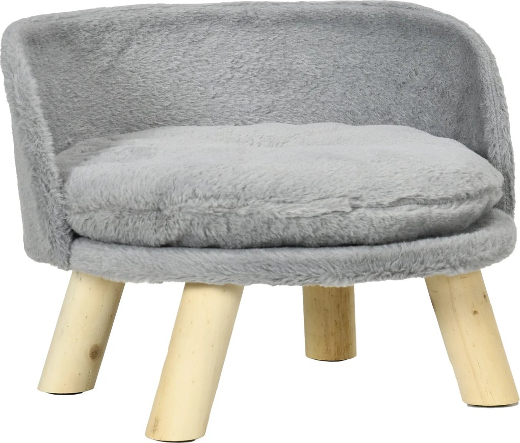 PawHut Kutya Kanapé Párnás, Fa Lábakkal, Mosható Kutya Ágyemelvétt Pet Kanapé Macska Kanapé Kisméretű Kutyáknak 40.5 x 40.5 x 33 cm Szürke | Aosom