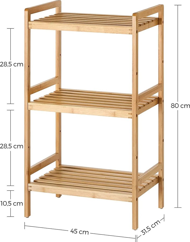 3 Szintes bambusz tárolópolc, 45 × 31,5 × 80 cm, natúr