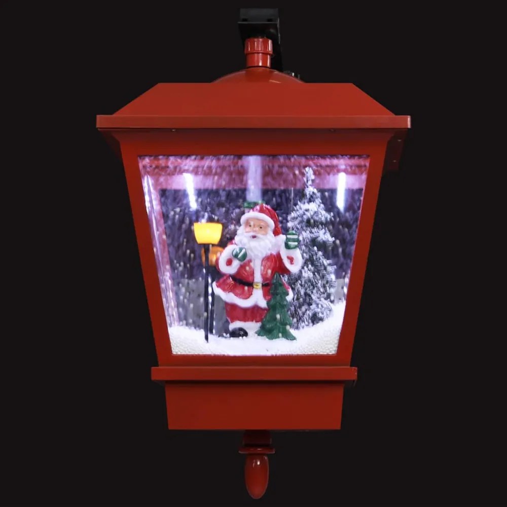 piros karácsonyi fali lámpa LED-ekkel és Mikulással 40x27x45 cm