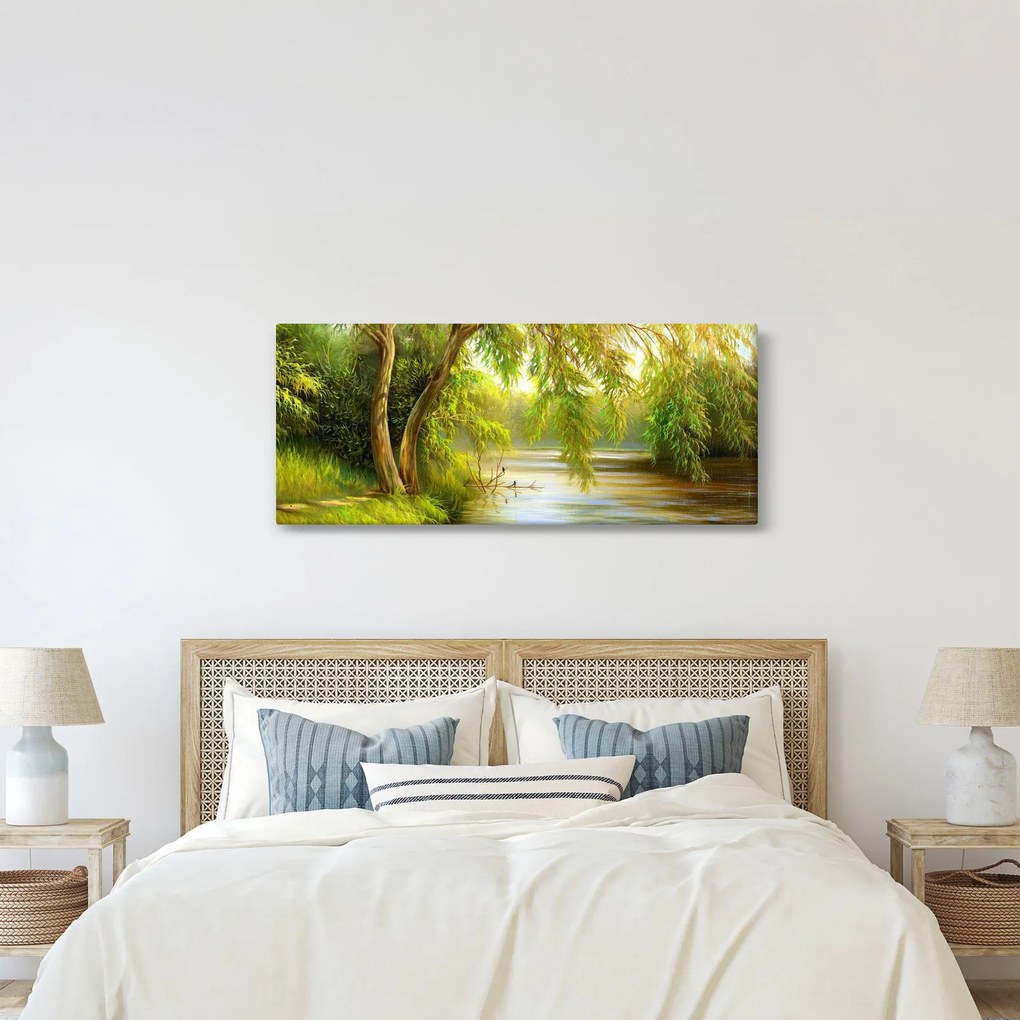 Kép - fűzfa a tó mellett, olajfestmény (120x50 cm)