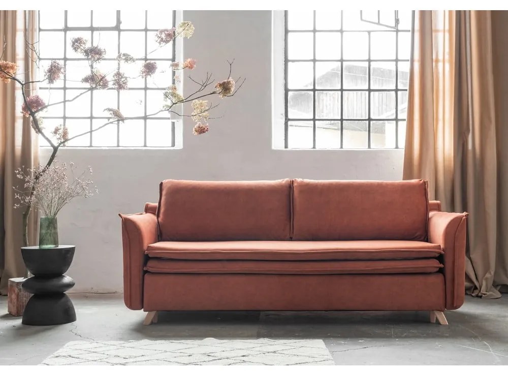 Téglavörös bársony kinyitható kanapé 225 cm Charming Charlie – Miuform