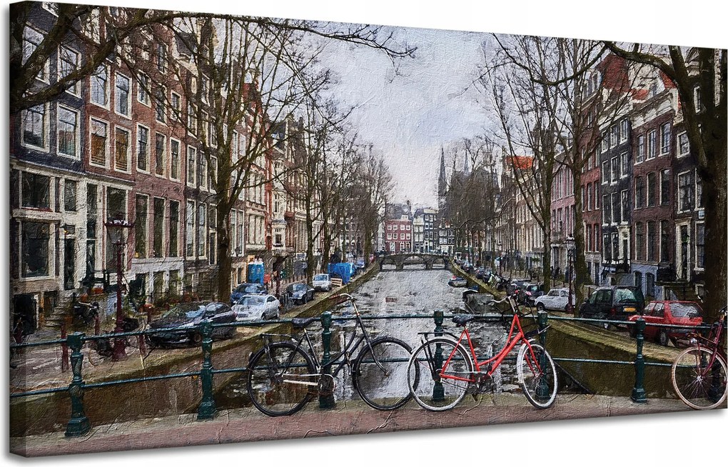 Vászonkép Kerékpárok az Amszterdam hídon 120x60 cm Ideális ajándék