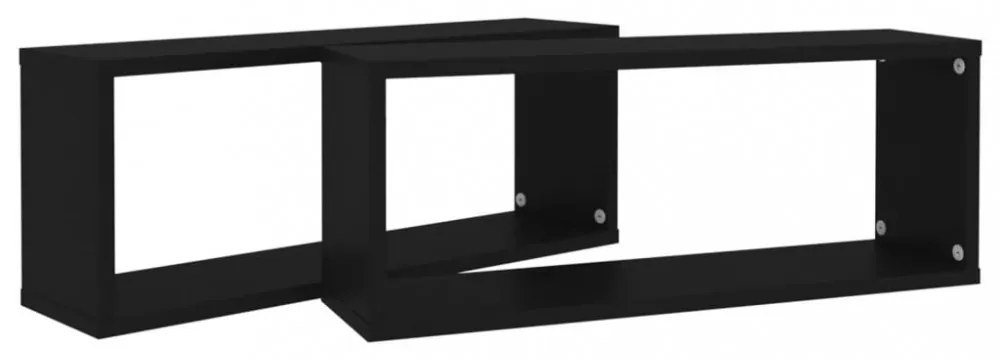 2 db fekete szerelt fa négyszögű fali polc 60 x 15 x 23 cm